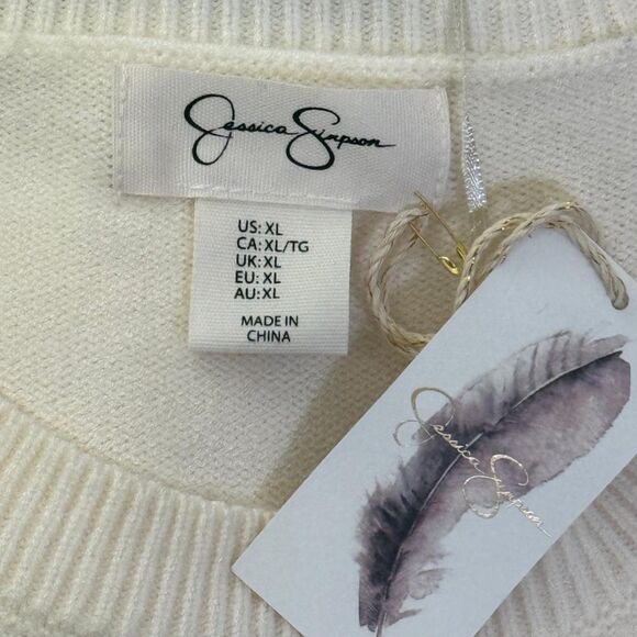 JESSICA SIMPSON Cream and Red Heart Crew Neck Sweater, NEW! Size XL - Picture 5 of 7
